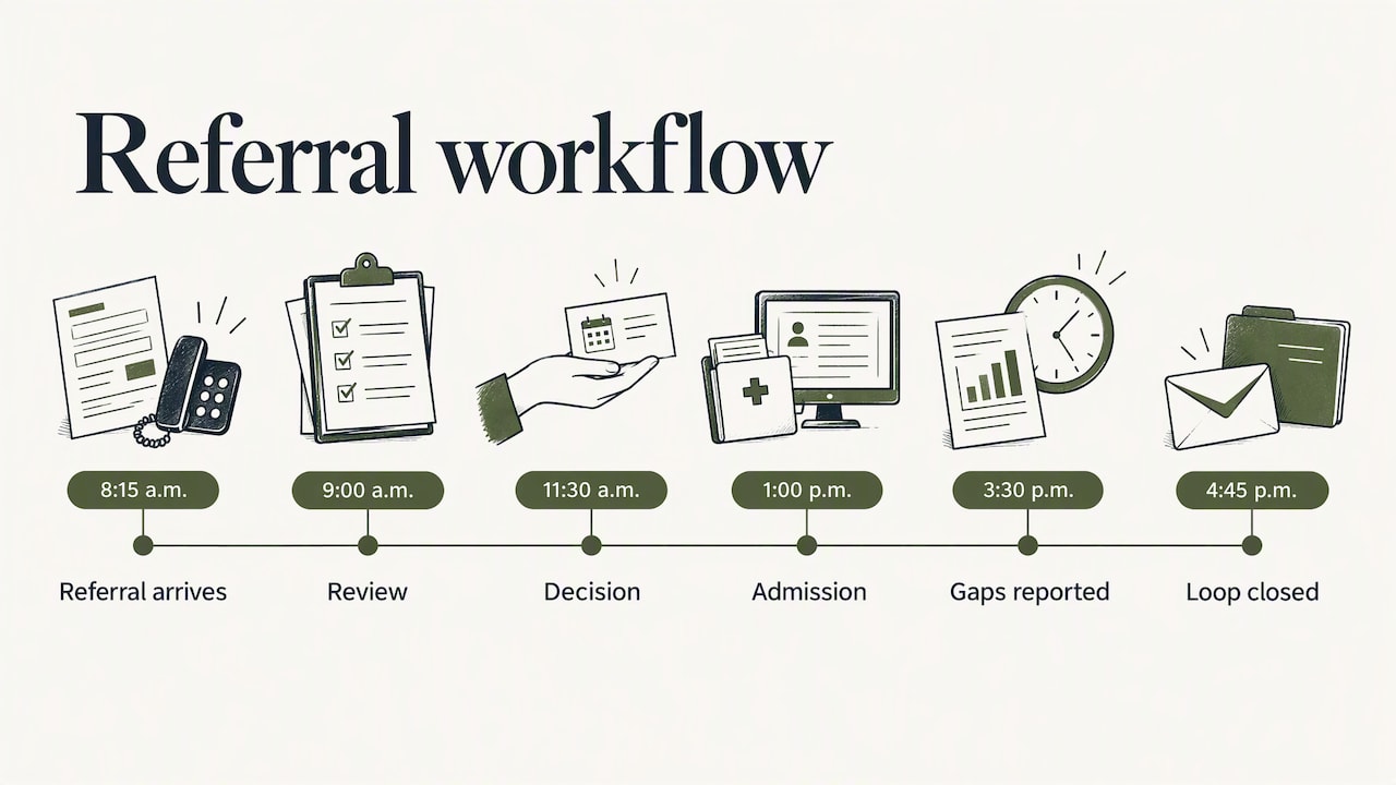 Six stages of an integrated referral workflow